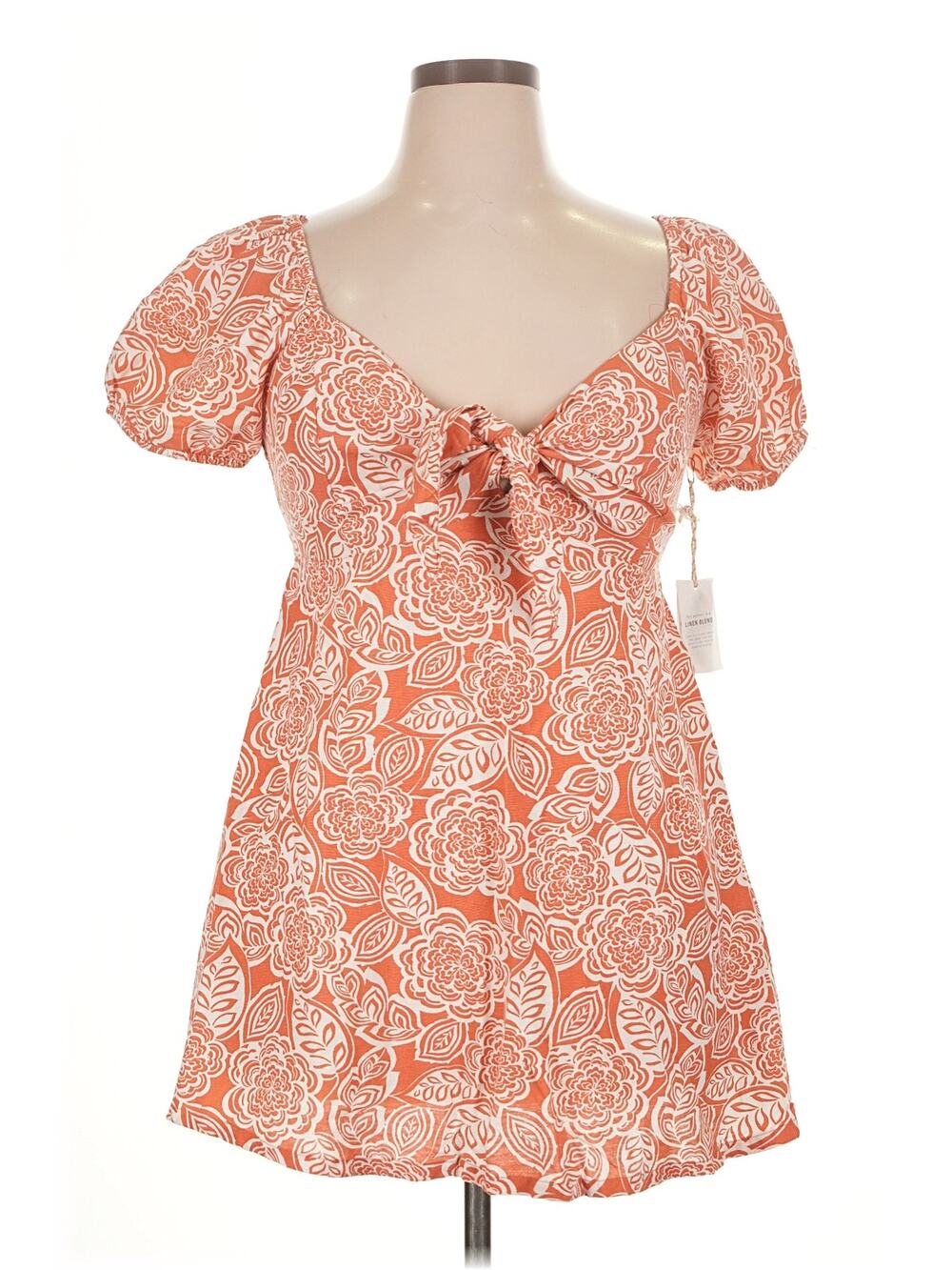 NWT Jessica Simpson Floral Tie-Front Linen-Blend Mini Dress, XL